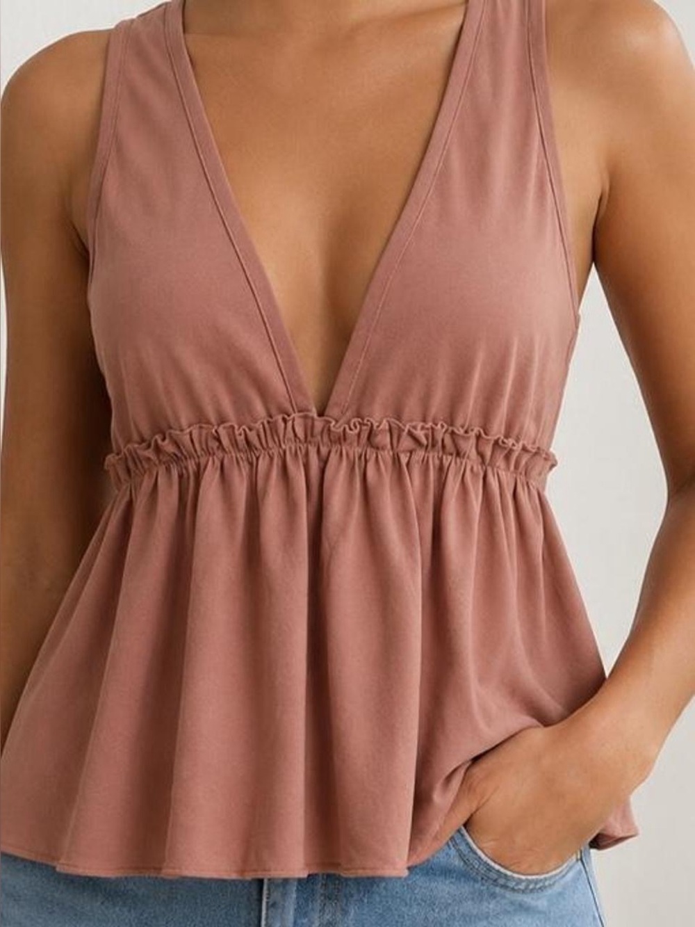 Blush Pink V-Neck Sleeveless crop Top